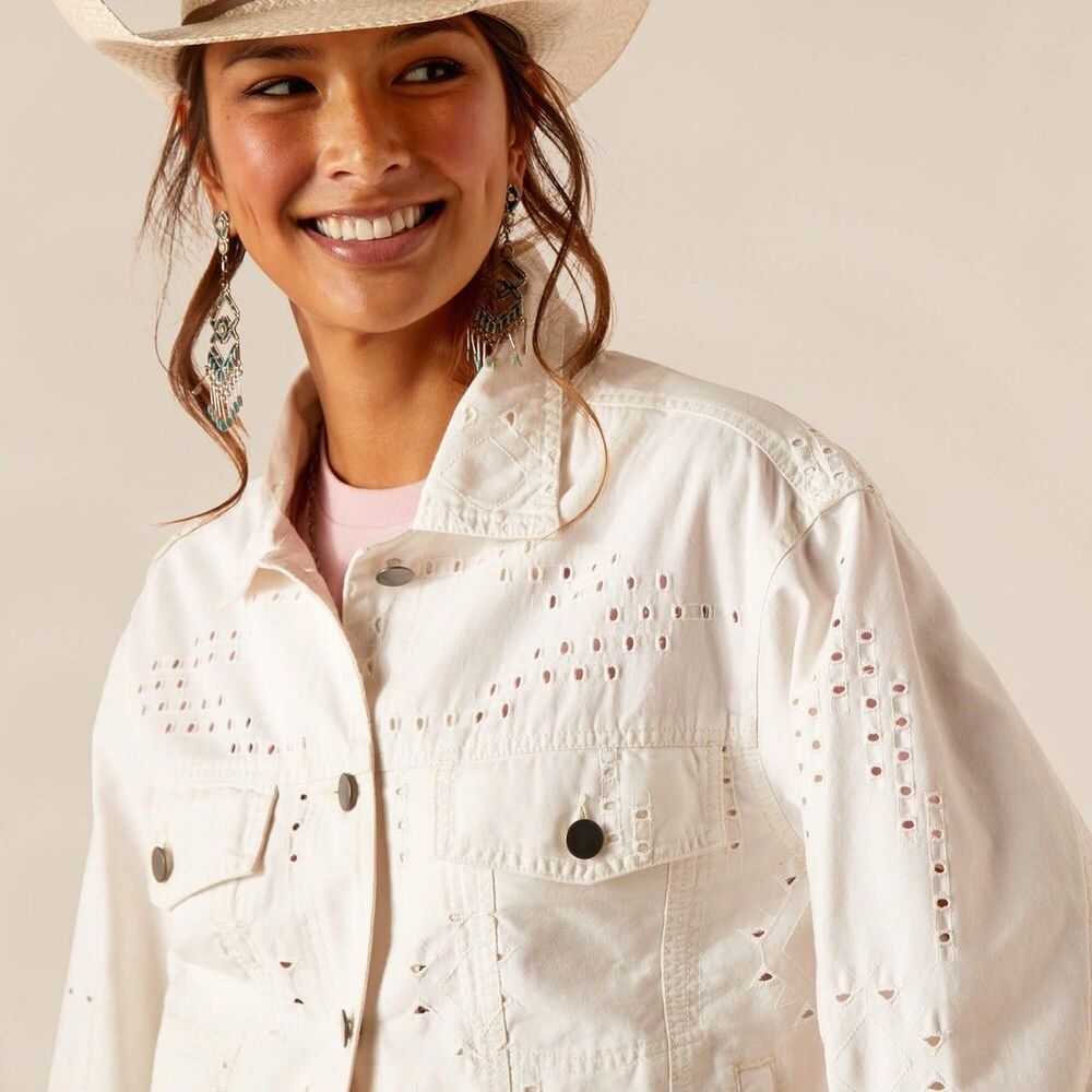 Ariat  Women’s Large Cloud Dancer Beige Eyelet Jacket New Western Boho Baddie